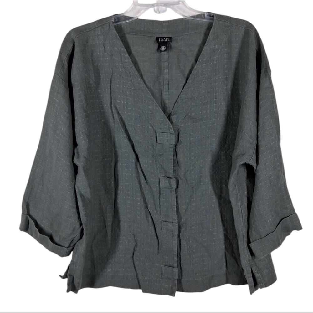 Eileen Fisher Linen Button Front Jacket Shaket Green Size Small